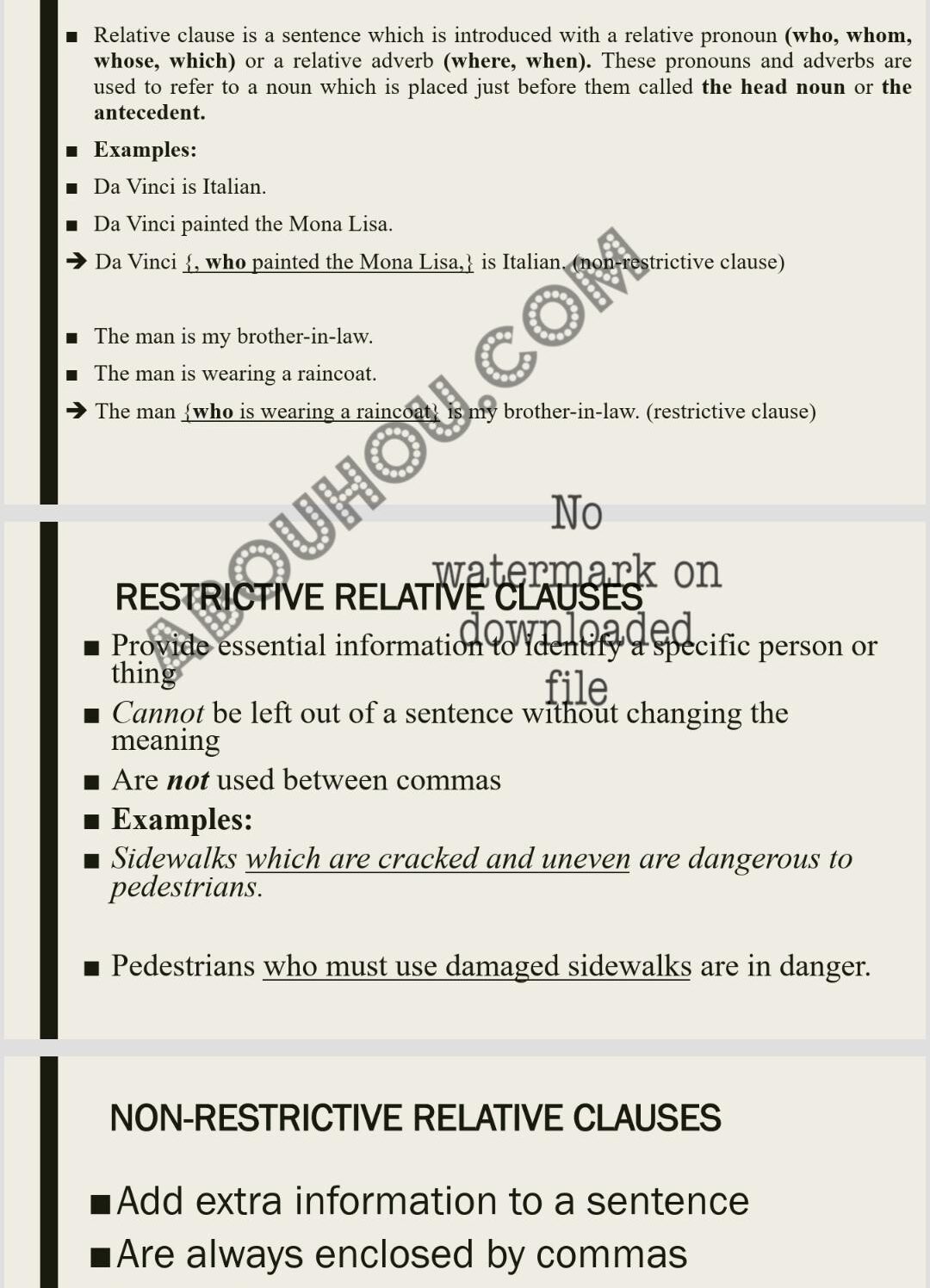 Non Restrictive Worksheet.pdf relative clauses - Restrictive non-Restrictive