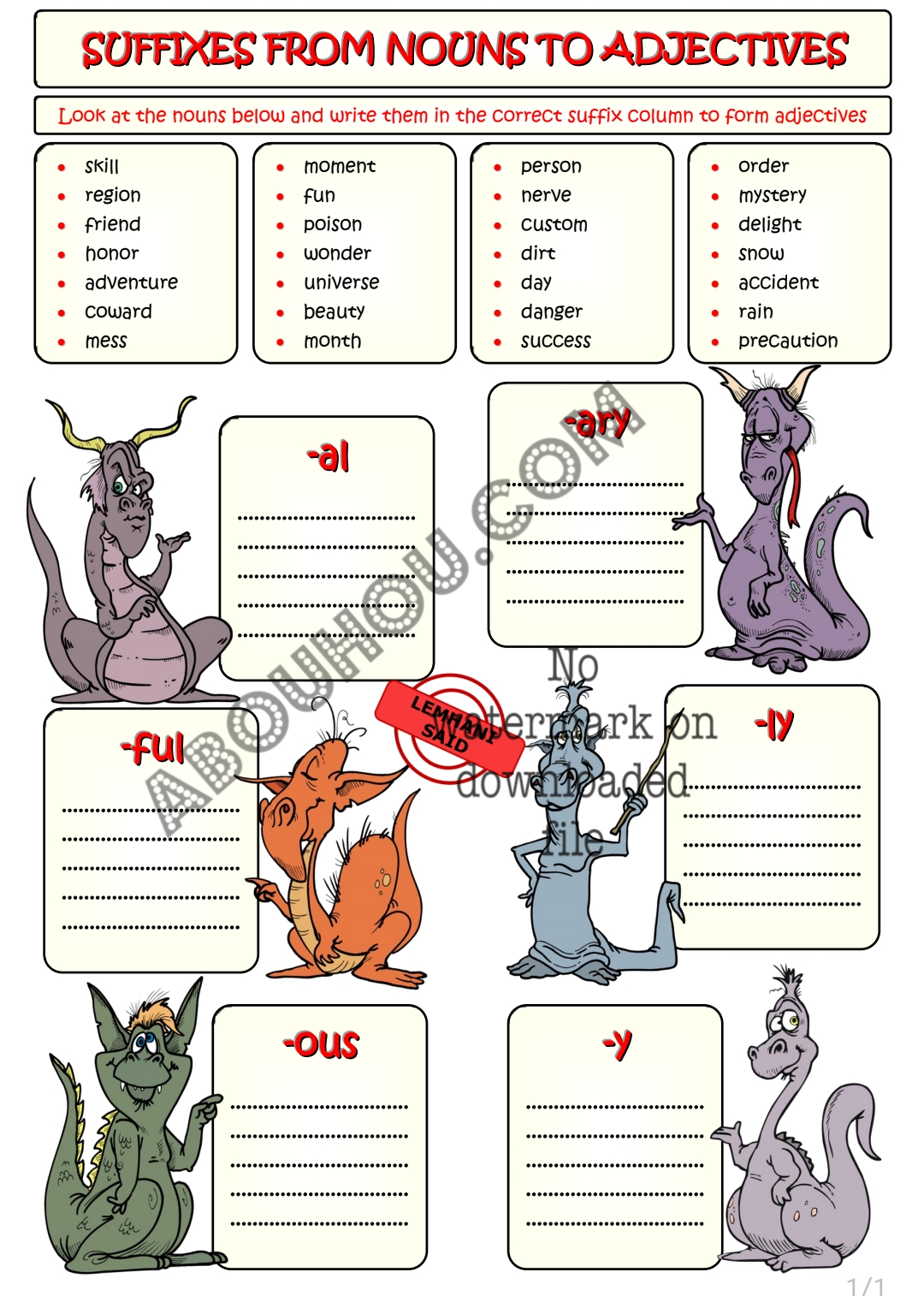 Suffixes of adjectives