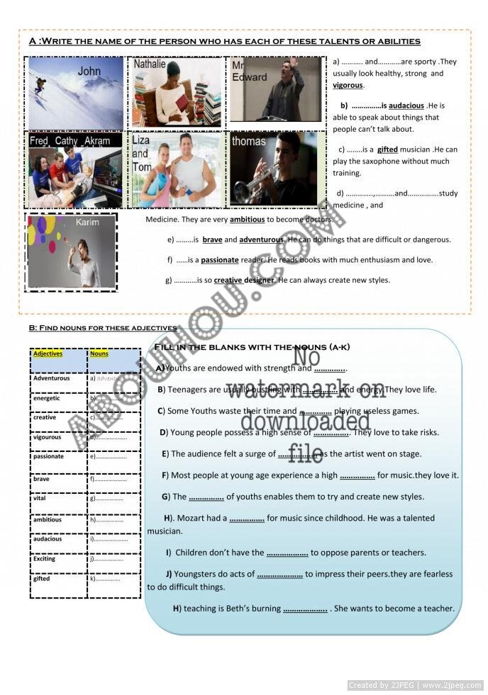 youth vocabulary lesson practice 2nd year bac
