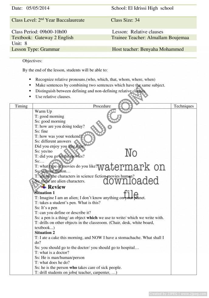 z Mixed Gateway LP Relatives ClausesLesson Plan 2Bac