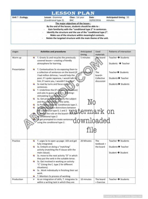 Gateway 1 Bac Lp unit 7 Grammar (conditional type 2) 1st year BAC lesson plan