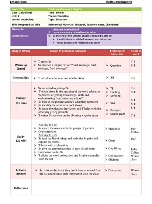 1 bac education vocabulary lesson plan