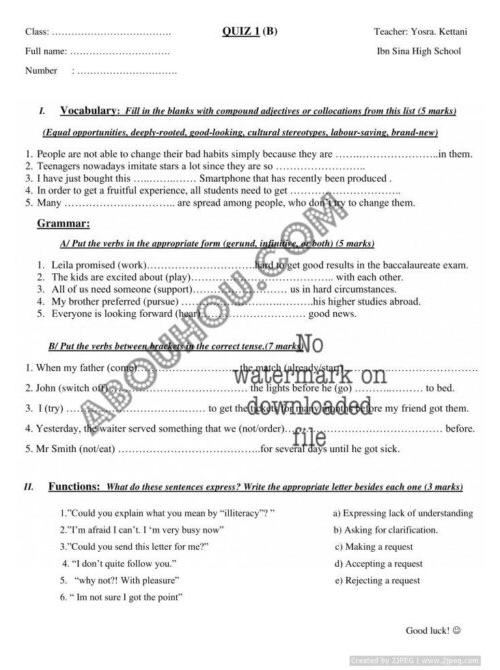 2nd bac Quiz 1 B 20