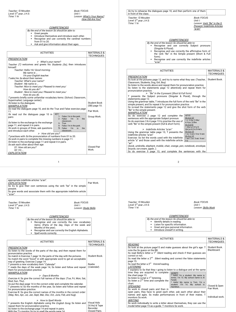 9th grade all lesson plans - Focus