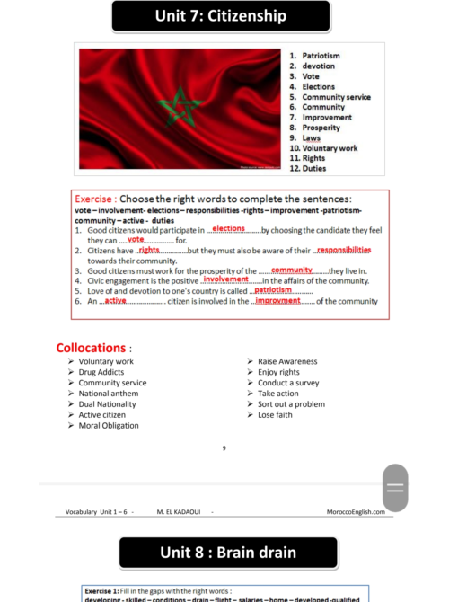 Vocabulary summary all units 2nd bac