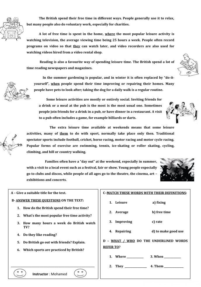 Reading Leisure in britain 1bac