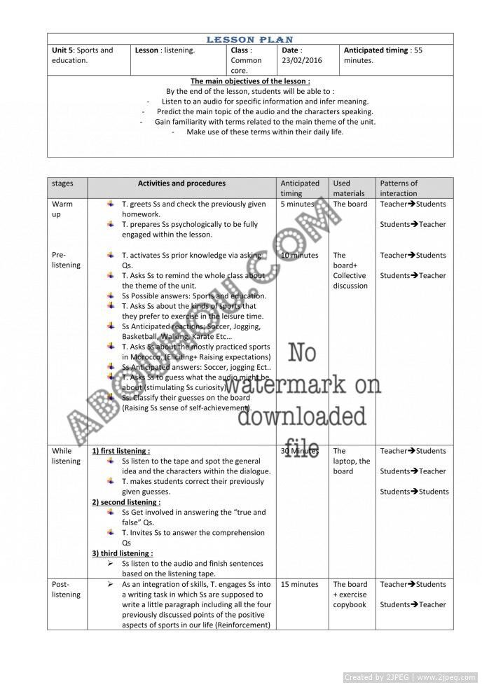 CC Visa LP Comp5 unit 5 sports and education Listening Common core