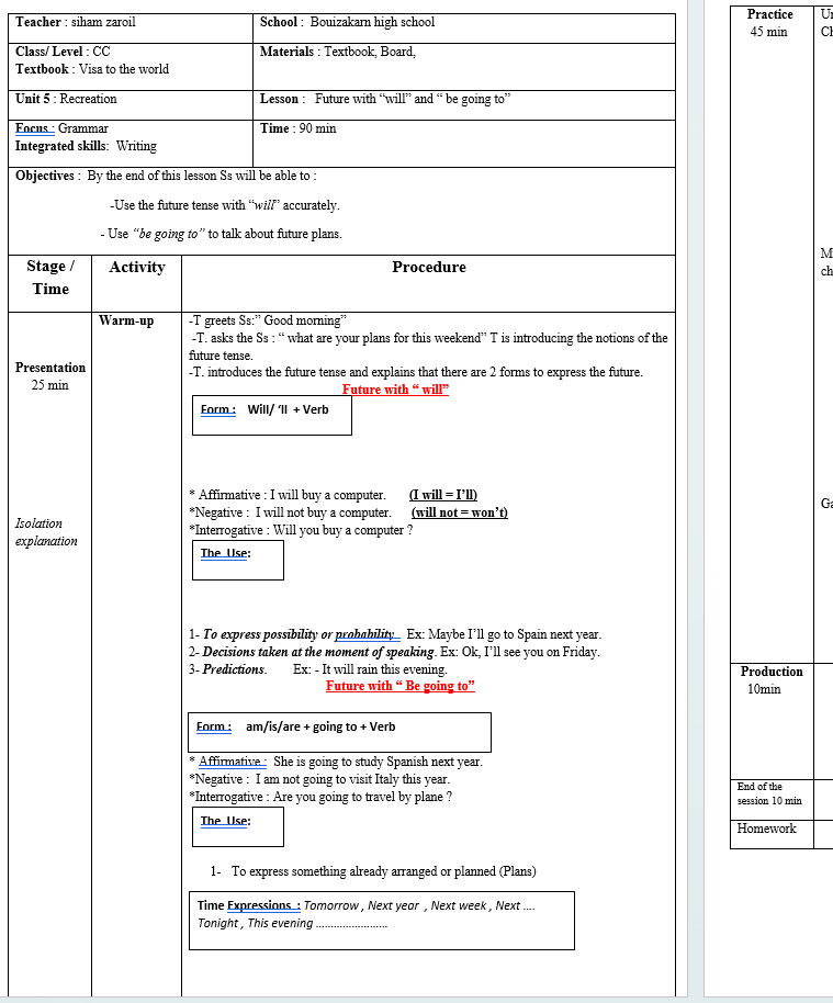 future with will cc visa Lesson plan