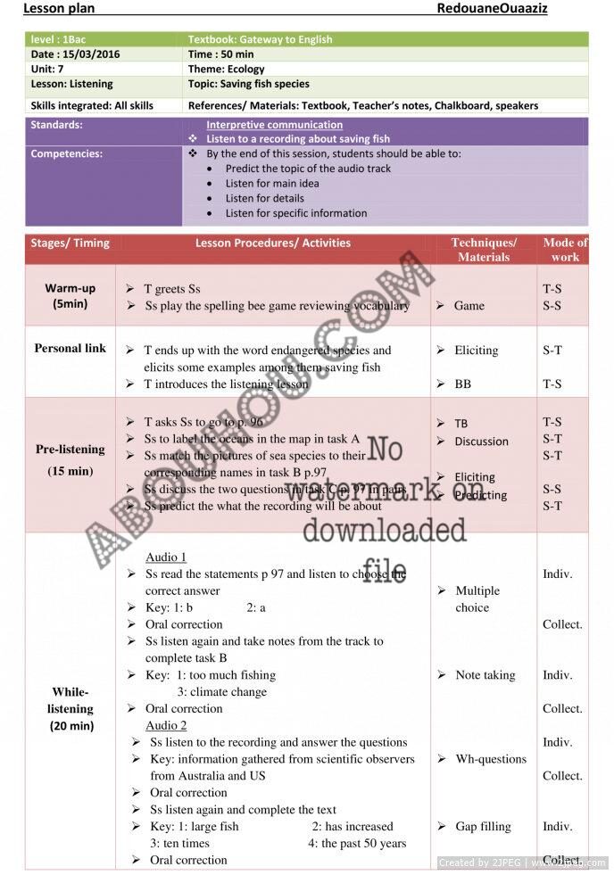 Gateway U.7 Lp 1 bac ecology listeninglesson plan