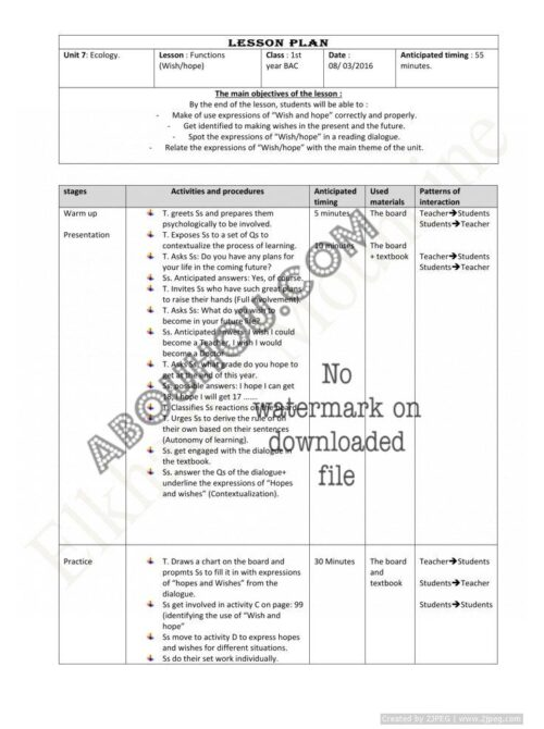 Gateway 1 Bac Lp Unit 7 Functions (Expressing wishes and hopes) 1st year BAC lesson plan