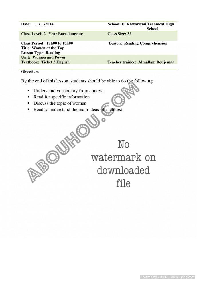 z Mixed Ticket LP Women and Power pdf 2Bac Lesson Plan 2Bac