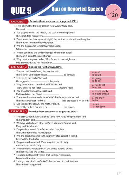Reported speech exercises