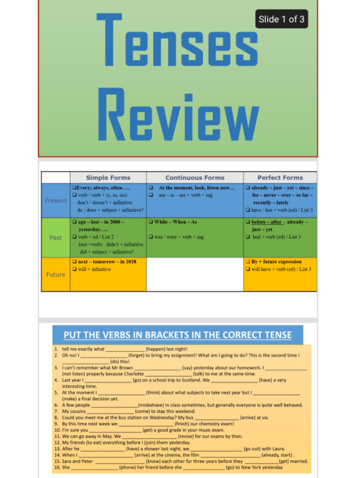 Tenses Review Ppt