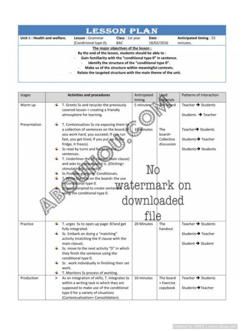 Gateway 1 Bac Lp unit 6 Grammar (Conditional type 0) 1st year BAC lesson plan