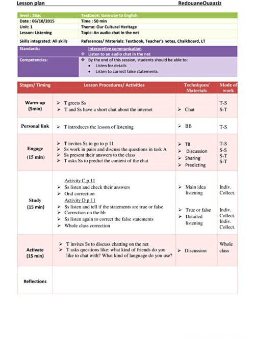 1 bac our cultural heritage listening lesson plan