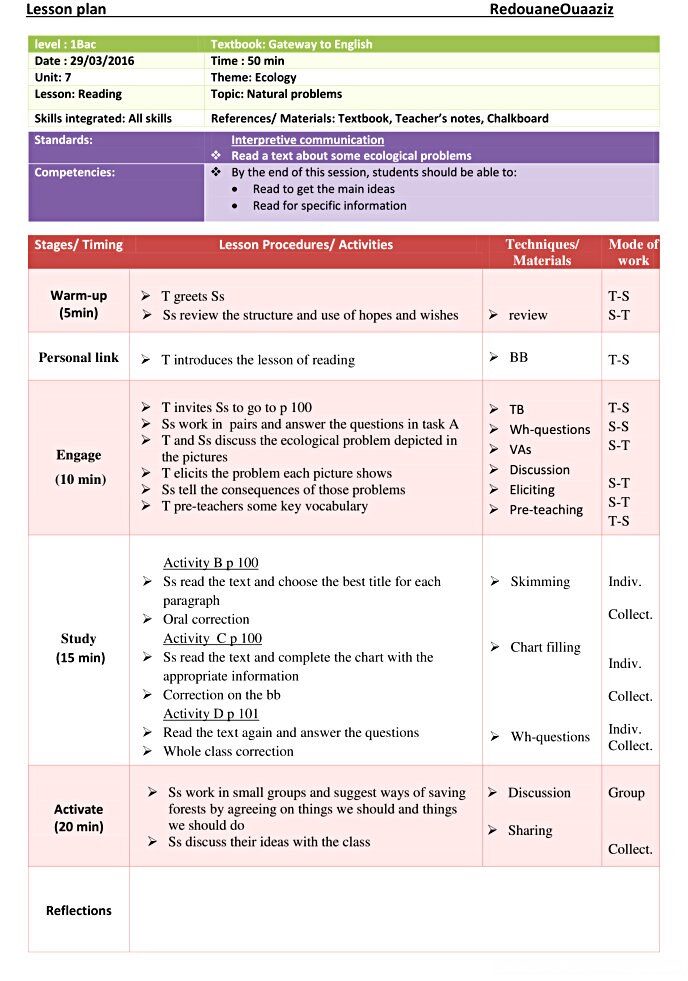 1 bac ecology reading lesson plan