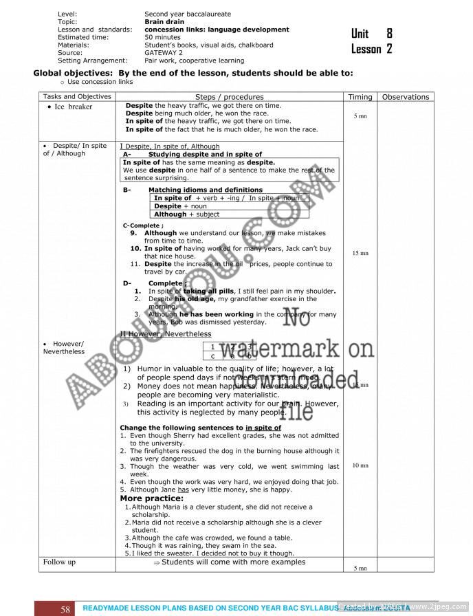 Gateway Unit 8 LP 58 Lesson Plan 2Bac