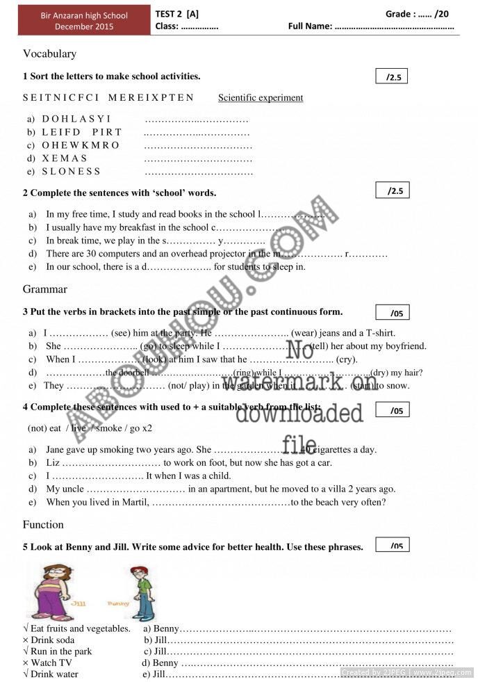 TEST 2 A 1st BAC