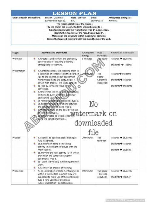 Gateway 1 Bac Lp unit 6 Grammar (Conditional type 1) 1st year BAC lesson plan
