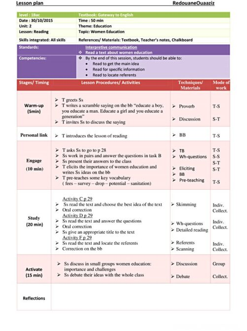 1 bac education reading lesson plan