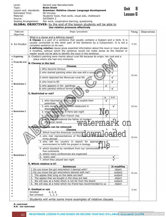Gateway Unit 8 LP 62 Lesson Plan 2Bac