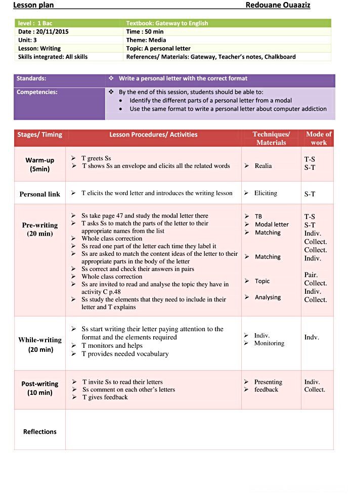 1 bac Media writing letter lesson plan