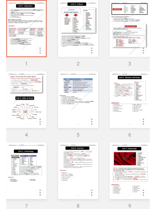 General Vocabulary Review – related to all Units