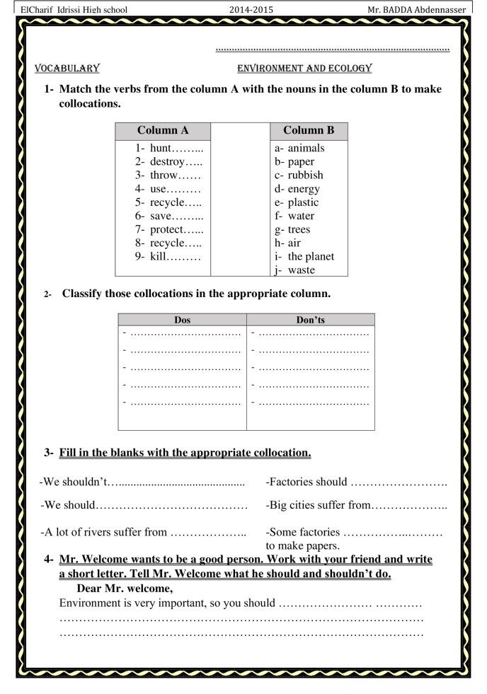 Vocabulary environment U4 1bac.