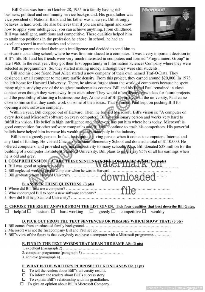 Reading gifts of youth Test 2 Bac ( A previous baccalaureate exam)