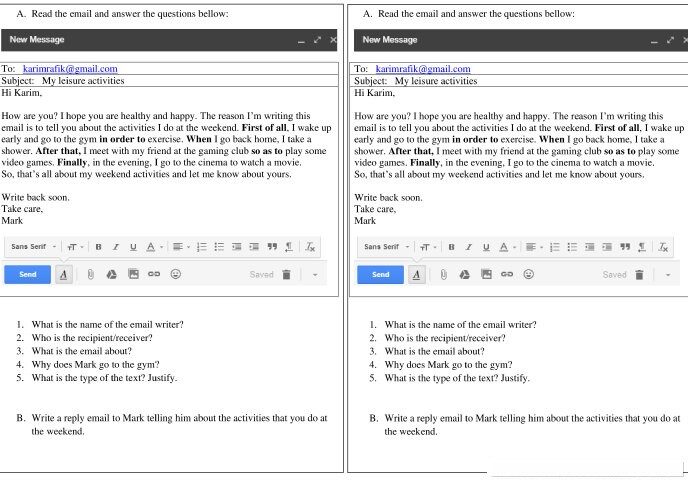 Email leisure activities 1bac.