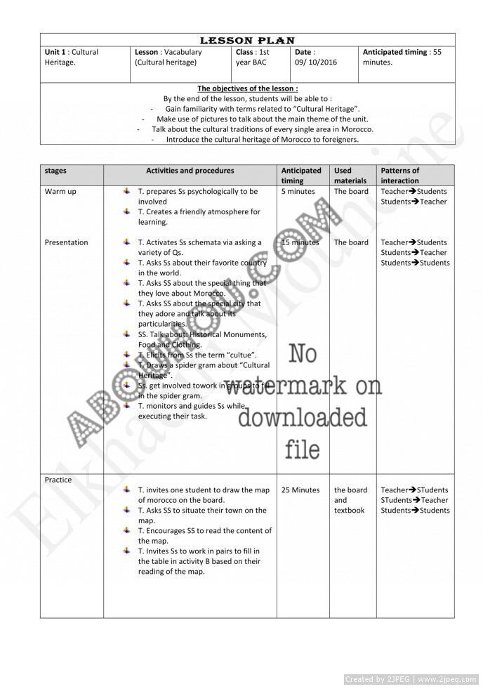 Gateway 1 Bac Lp Unit 1 Vocabulary (Cultural heritage) 1st year BAC lesson plan