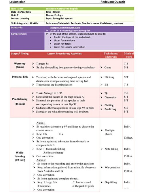 1 bac ecology listening lesson plan