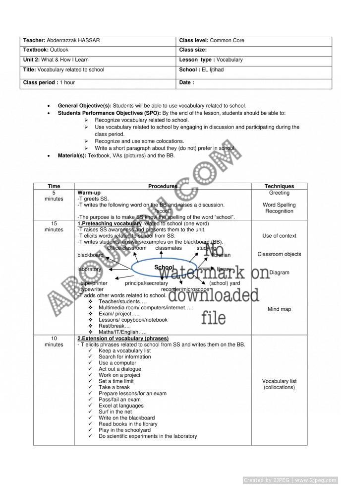 CC Outlook LP Comp3 Unit 2 Voc related to School C.C
