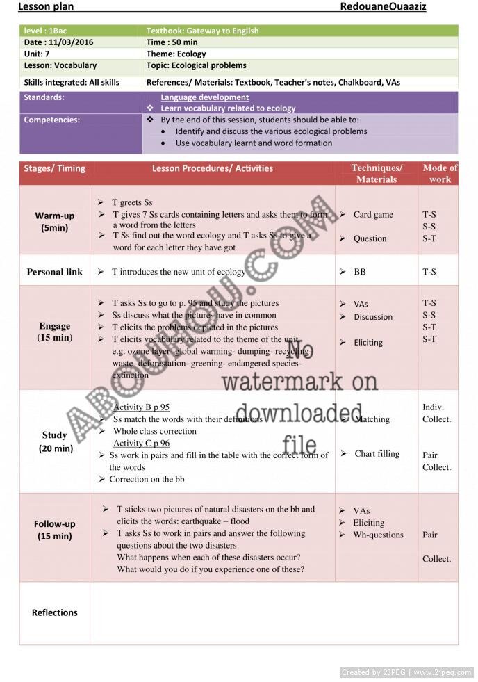 Gateway U.7 Lp 1 bac ecology vocabularylesson plan