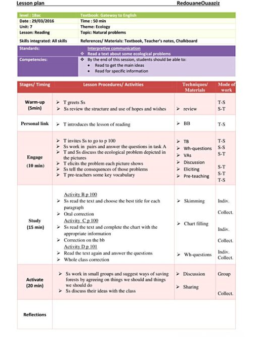 1 bac ecology reading lesson plan