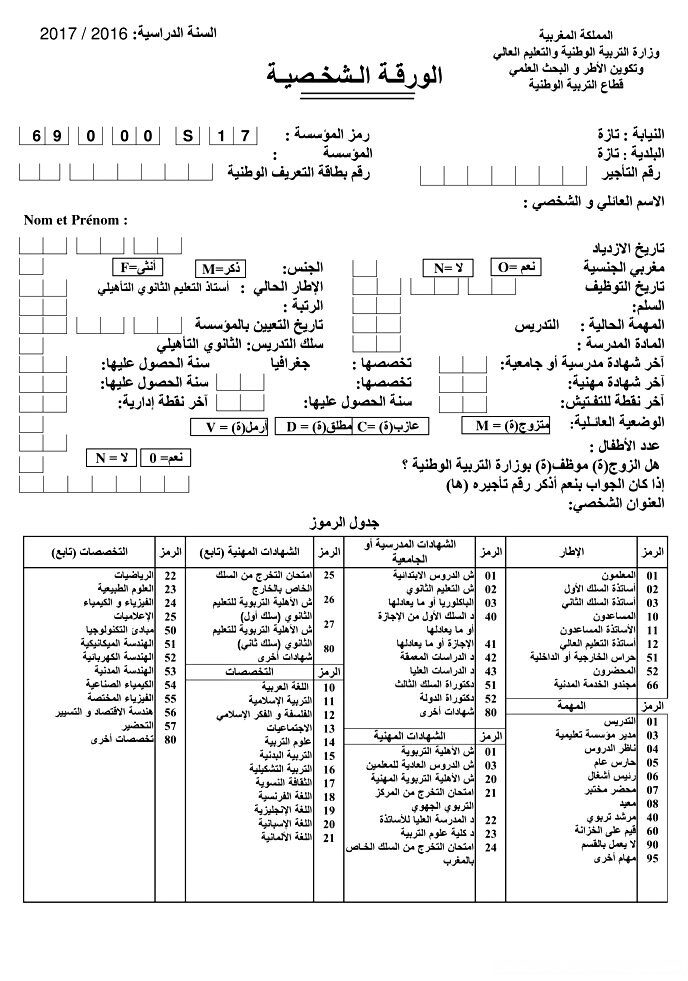 Personal Info Sheet wara9a Shakhssia Toolkit