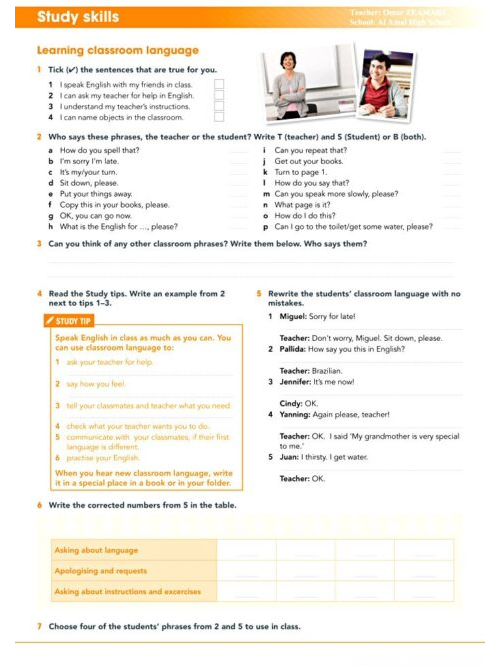 Study Skills Classroom language toolkit