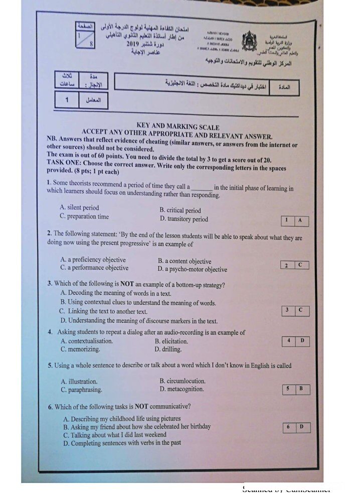 2019 high school professional exam key BQS pdf version 1 CPD