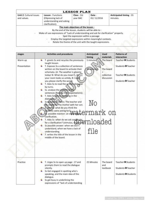 z Mixed Gateway LP unit 2 Functions Expressing lack of understanding and ask for clarification 2nd year BACLesson Plan 2Bac