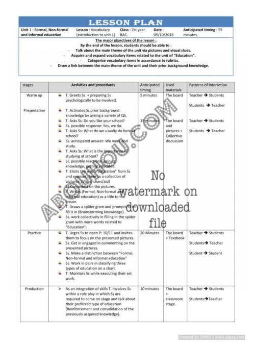z Mixed Gateway LP unit 1 Vocabulary Forma non formal and informal education 2nd year BACLesson Plan 2Bac