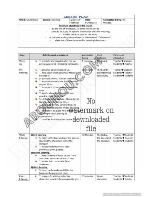 Gateway 1 Bac Lp Unit 5 Listening (Festivals and Celebrations) 1st year BAC lesson plan