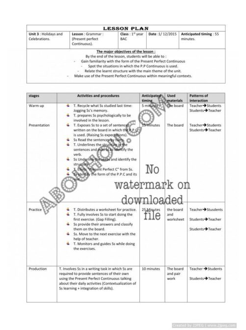 Gateway 1 Bac Lp Unit 3 Grammar (Present Perfect Continuous) 1st year BAC. lesson plan