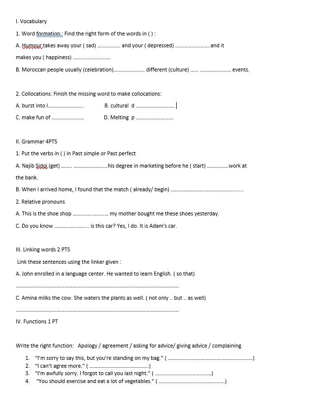 2nd bac Review unit 3 and 4