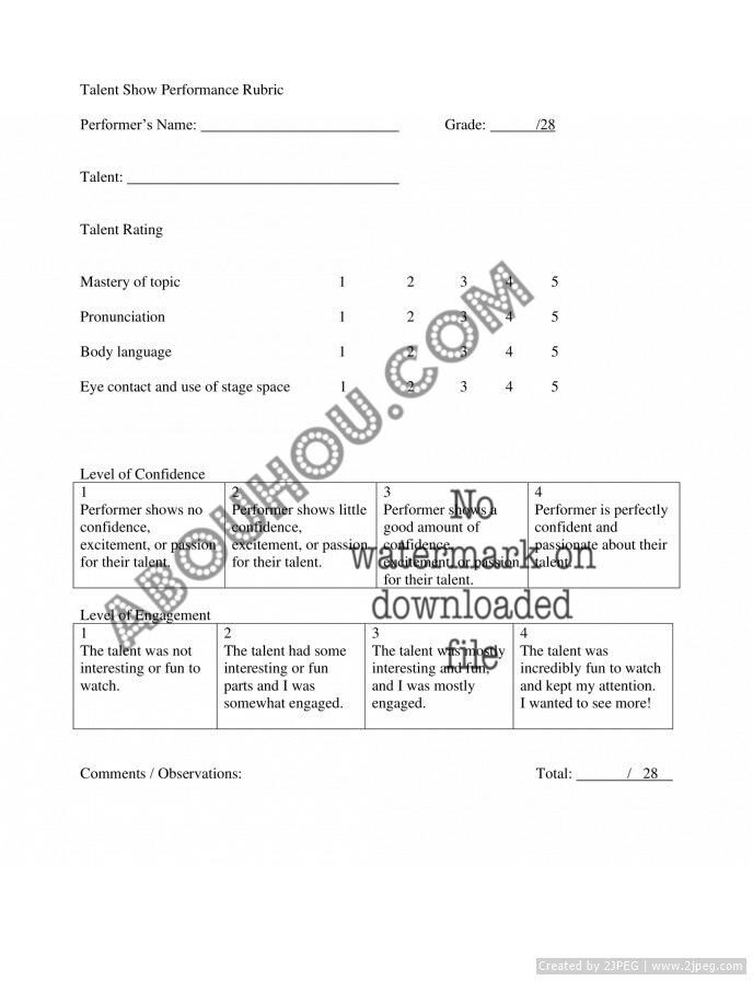 Talent Show Performance Rubric