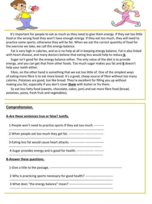 eat healthy food reading comprehension CC