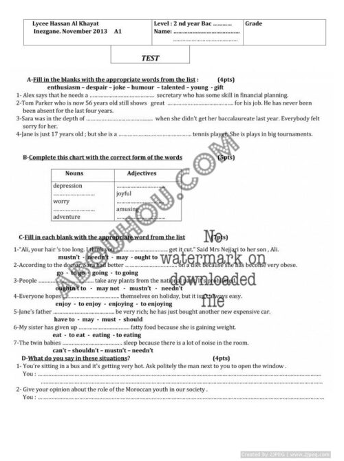2 year Bac test Nov 2013 A1