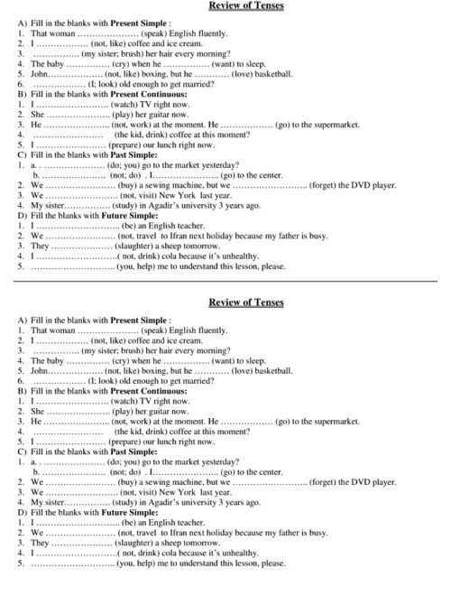Tenses review Review