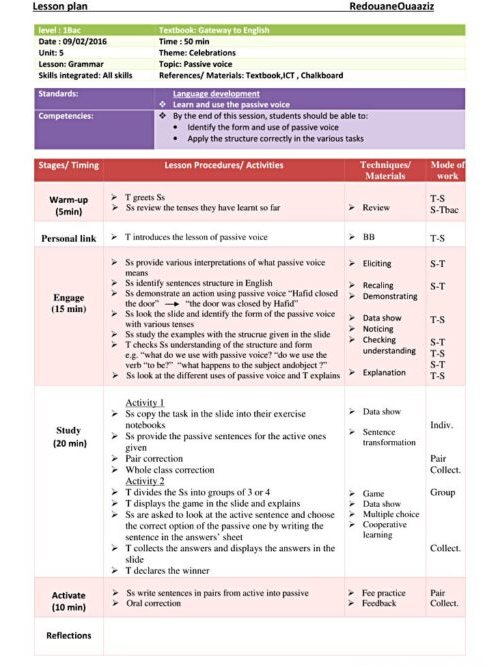 1 bac celebrations grammar passive voice lesson plan