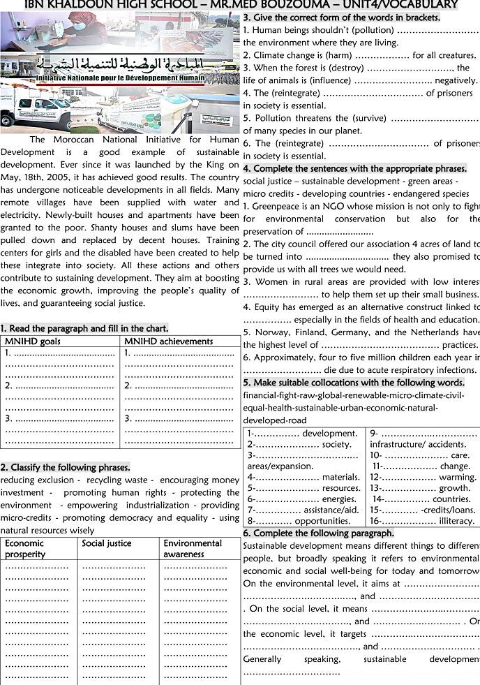 Moroccan National Initiative for Human Development reading vocab lesson
