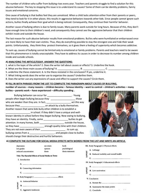 bullying causes reading lesson plan.
